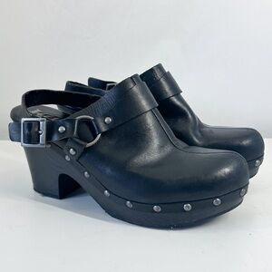 Kork-Ease Black Leather Studded Mules